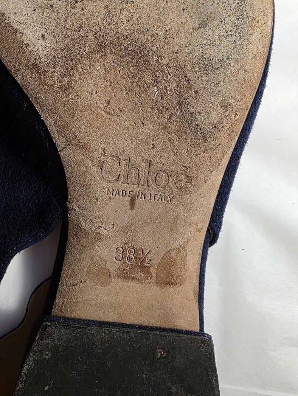Chloé Laurena Navy Suede Scallop Slingback Flats EU 38.5 Pointed Toe Ballet Shoe - Picture 5 of 9
